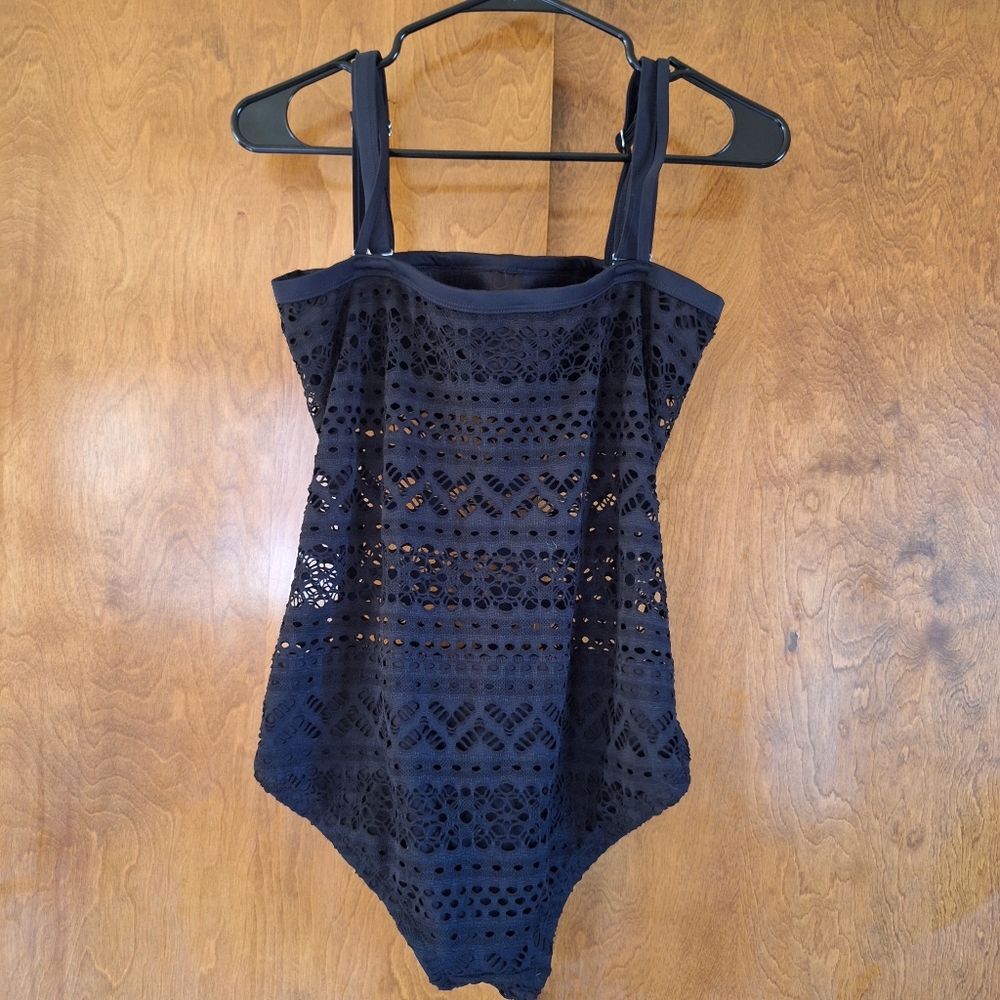 Black Crochet One-Piece Swimsuit - Picture 4 of 6